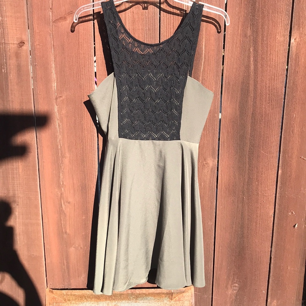 UO olive satin mini dress with black lace sz. s